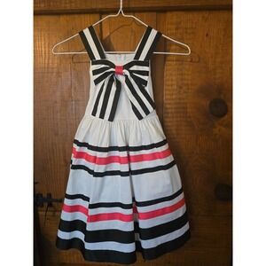RARE EDITIONS Girls Size 5 Striped Bow Party Dress White Black Pink